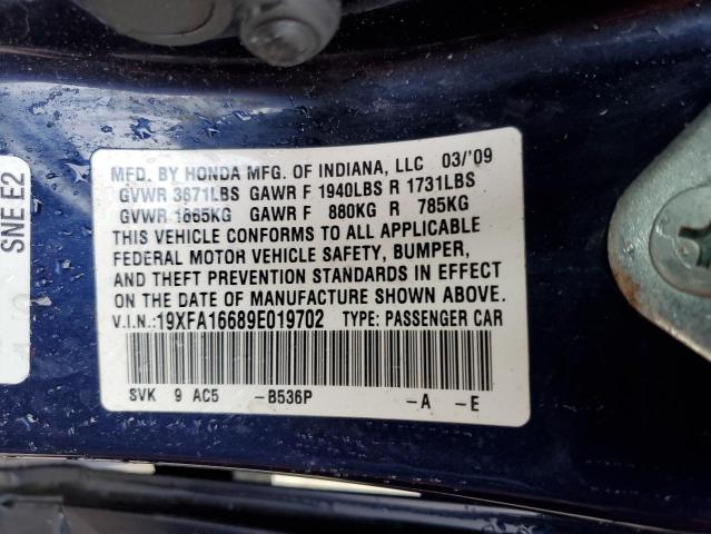 19XFA16689E019702 - 2009 HONDA CIVIC LX-S BLUE photo 12