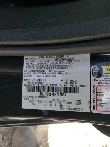 3FAHP0KC7BR222095 - 2011 FORD FUSION SPORT BLACK photo 12