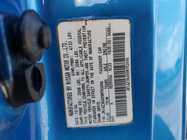 JN1AZ36A55M752694 - 2005 NISSAN 350Z ROADSTER BLUE photo 13