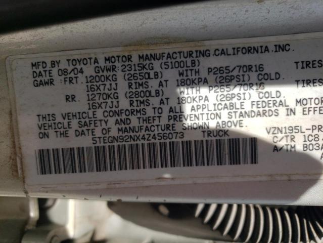 5TEGN92NX4Z456073 - 2004 TOYOTA TACOMA DOUBLE CAB PRERUNNER SILVER photo 12