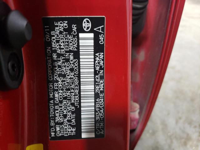 JTDBU4EEXB9162063 - 2011 TOYOTA COROLLA BASE RED photo 10