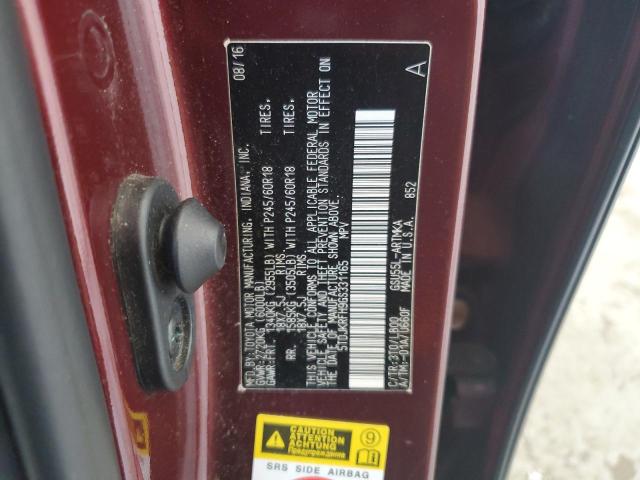 5TDJKRFH9GS331165 - 2016 TOYOTA HIGHLANDER XLE BURGUNDY photo 14