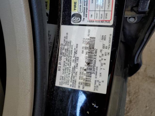 3FAHP0HA6CR185662 - 2012 FORD FUSION SE BLACK photo 12