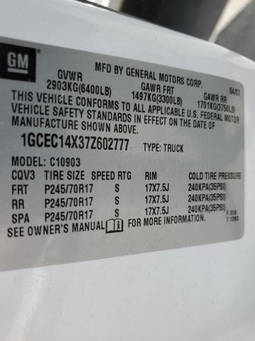 1GCEC14X37Z602777 - 2007 CHEVROLET SILVERADO C1500 CLASSIC WHITE photo 12