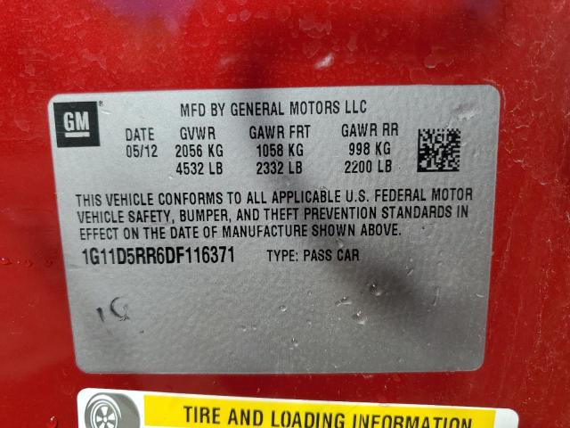 1G11D5RR6DF116371 - 2013 CHEVROLET MALIBU 1LT RED photo 12