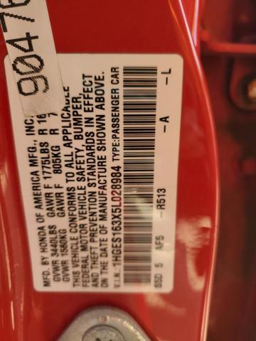 1HGES163X5L028984 - 2005 HONDA CIVIC DX VP RED photo 12