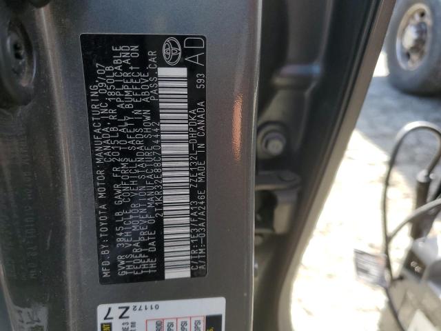 2T1KR32E88C704442 - 2008 TOYOTA COROLLA MA XR GRAY photo 12