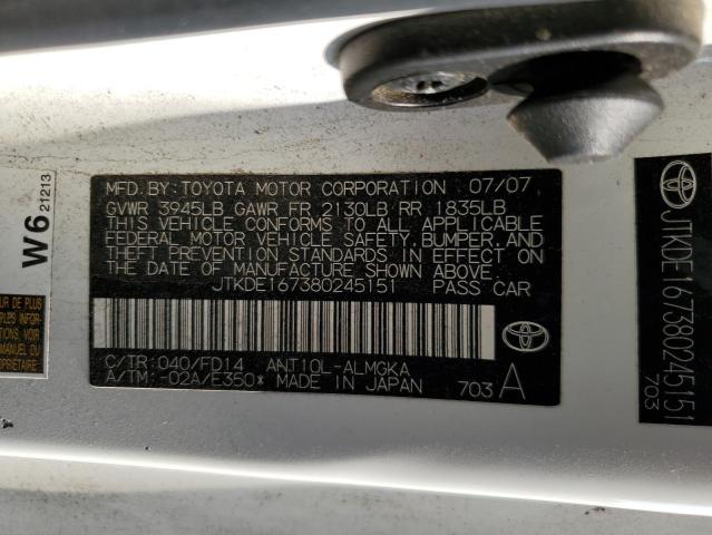 JTKDE167380245151 - 2008 TOYOTA SCION TC Ağ foto 12