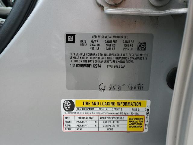 1G11D5RR5DF112974 - 2013 CHEVROLET MALIBU 1LT ვერცხლისფერი ფოტო 12