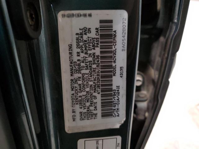 4T1BE32K83U182436 - 2003 TOYOTA CAMRY LE GREEN photo 12