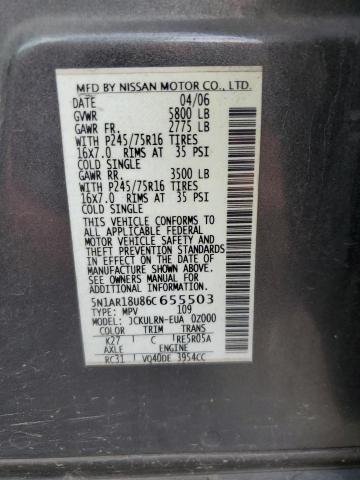 5N1AR18U86C655503 - 2006 NISSAN PATHFINDER LE 灰色 照片 13