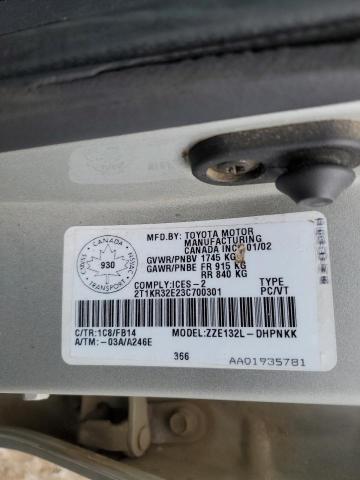 2T1KR32E23C700301 - 2003 TOYOTA MATRIX XR Silber Foto 12