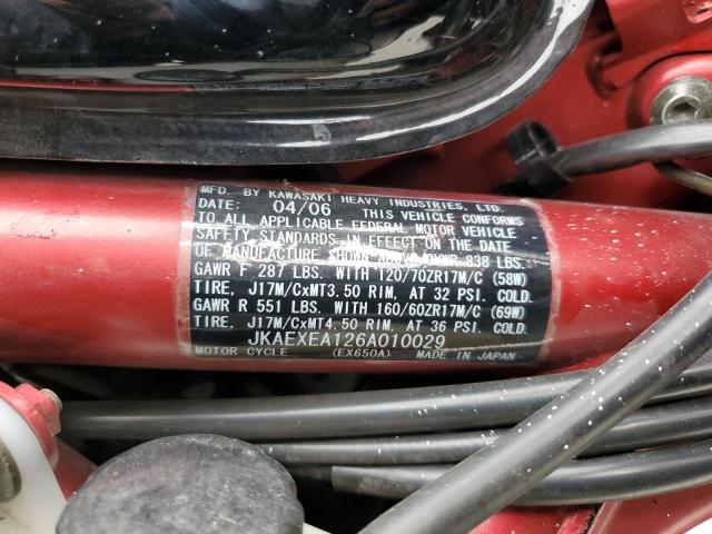 JKAEXEA126A010029 - 2006 KAWASAKI EX650 A6F BLACK photo 8