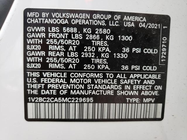 1V2BC2CA5MC229695 - 2021 VOLKSWAGEN ATLAS CROS SEL WHITE photo 13