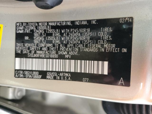 5TDJKRFH9ES018890 - 2014 TOYOTA HIGHLANDER XLE Bej foto 13