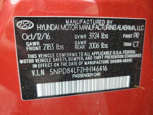 5NPD84LF2HH146416 - 2017 HYUNDAI ELANTRA SE RED photo 12