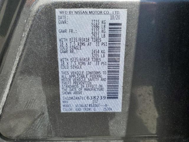 5N1DR2AN7LC638239 - 2020 NISSAN PATHFINDER S GRAY photo 13