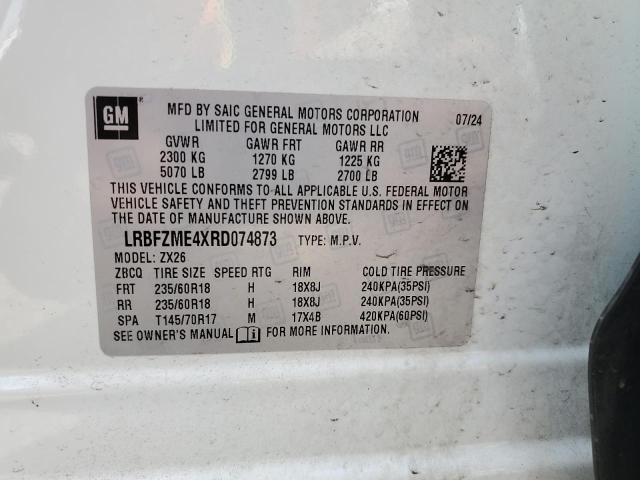 LRBFZME4XRD074873 - 2024 BUICK ENVISION PREFERRED WHITE photo 12