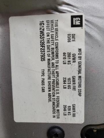 1G1ZW53126F237935 - 2006 CHEVROLET MALIBU SS Gümüş foto 12