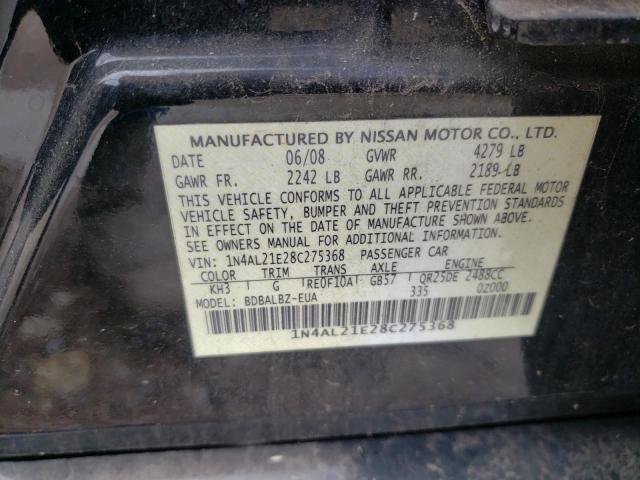 1N4AL21E28C275368 - 2008 NISSAN ALTIMA 2.5 BLACK photo 10