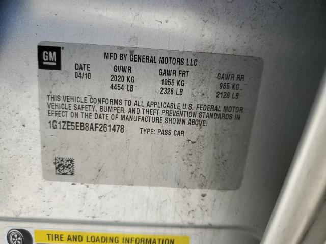 1G1ZE5EB8AF261478 - 2010 CHEVROLET MALIBU LTZ ვერცხლისფერი ფოტო 12