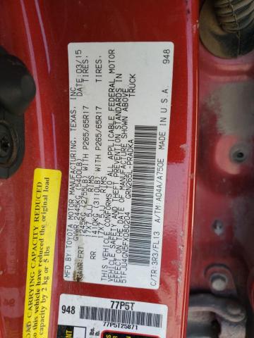 5TFJU4GN5FX080204 - 2015 TOYOTA TACOMA DOUBLE CAB PRERUNNER RED photo 12