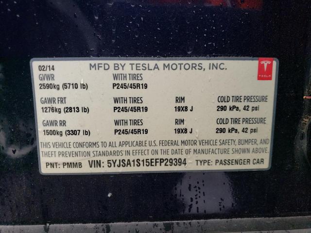 5YJSA1S15EFP29394 - 2014 TESLA MODEL S Синій фото 12
