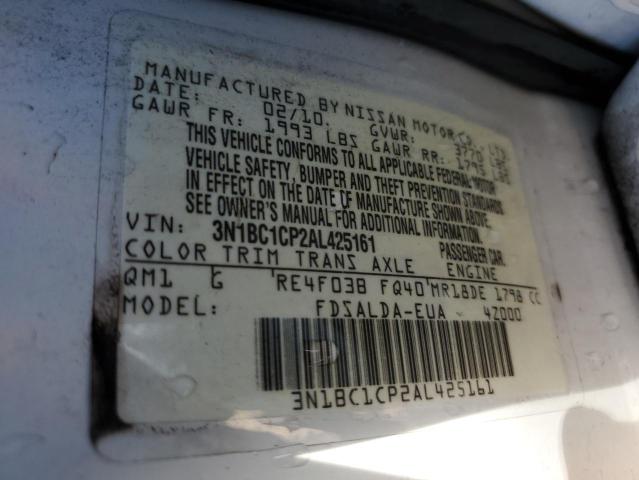 3N1BC1CP2AL425161 - 2010 NISSAN VERSA S WHITE photo 12