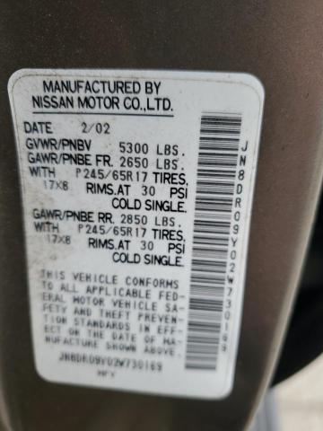 JN8DR09Y02W730169 - 2002 NISSAN PATHFINDER LE TAN photo 13