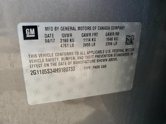 2G1105S34H9180733 - 2017 CHEVROLET IMPALA LT GRAY photo 12