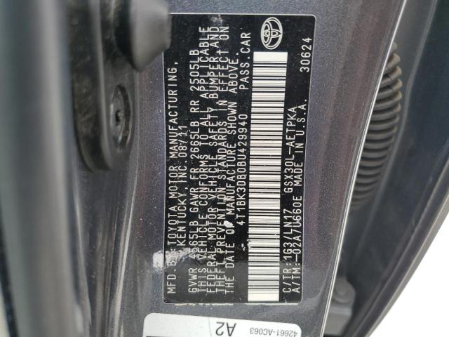 4T1BK3DB0BU429940 - 2011 TOYOTA AVALON BASE 灰色 照片 13