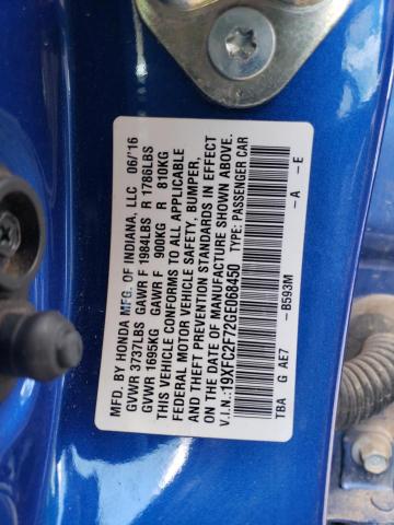 19XFC2F72GE068450 - 2016 HONDA CIVIC EX BLUE photo 12
