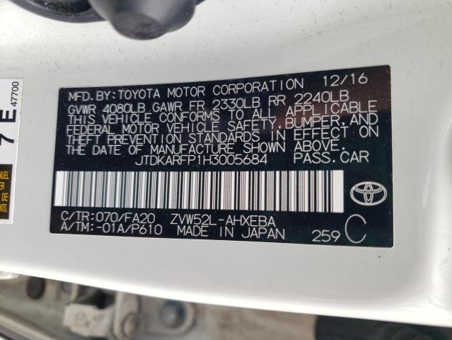 JTDKARFP1H3005684 - 2017 TOYOTA PRIUS PRIM თეთრი ფოტო 12