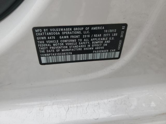 1VWBP7A31DC057279 - 2013 VOLKSWAGEN PASSAT SE WHITE photo 12