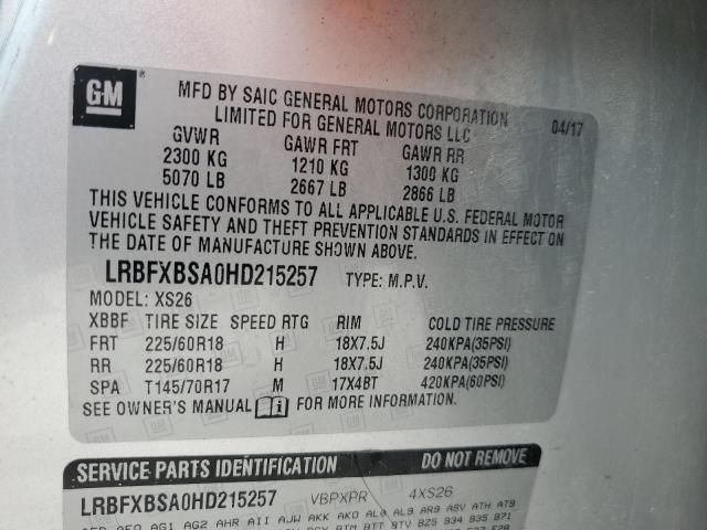 LRBFXBSA0HD215257 - 2017 BUICK ENVISION ESSENCE SILVER photo 13