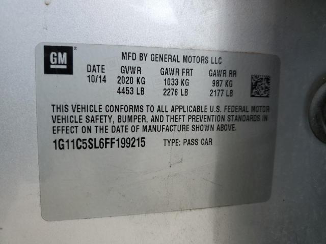 1G11C5SL6FF199215 - 2015 CHEVROLET MALIBU 1LT 银色 照片 12