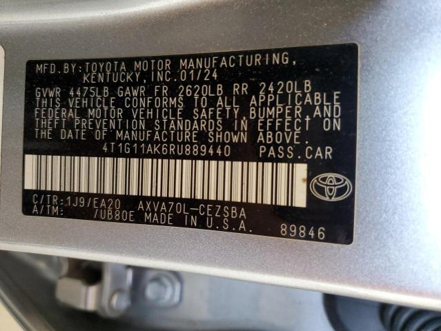 4T1G11AK6RU889440 - 2024 TOYOTA CAMRY SE NIGHT SHADE SILVER photo 12