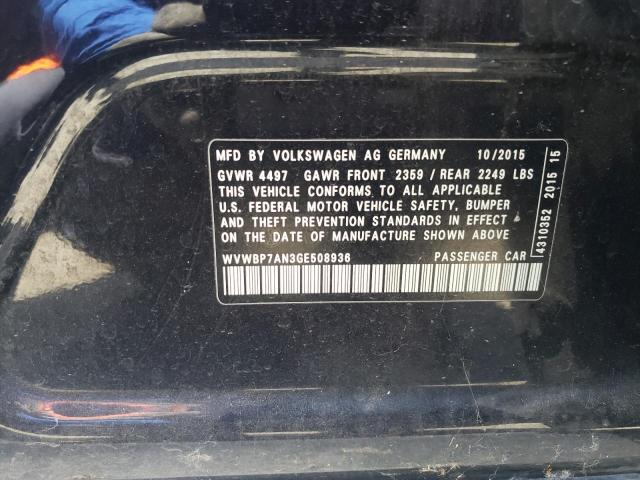 WVWBP7AN3GE508936 - 2016 VOLKSWAGEN CC BASE BLACK photo 12