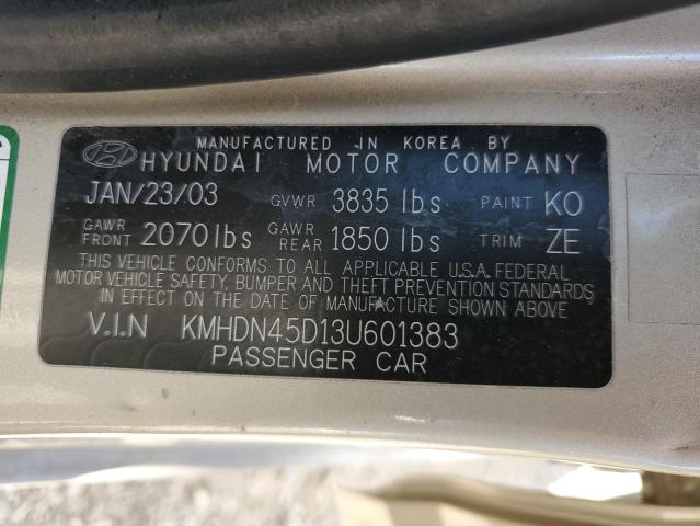 KMHDN45D13U601383 - 2003 HYUNDAI ELANTRA GLS GOLD photo 12