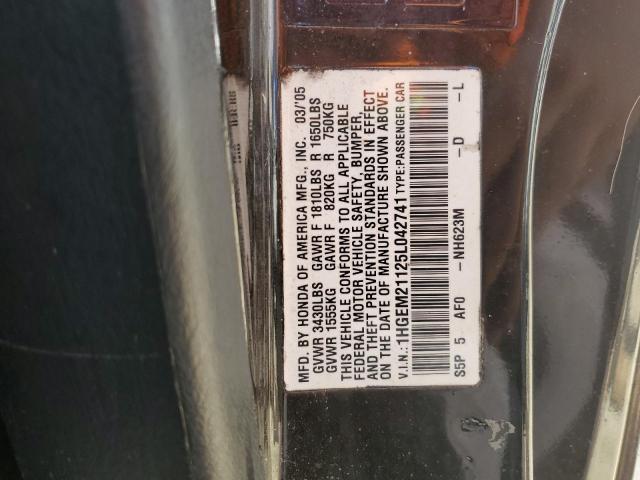 1HGEM21125L042741 - 2005 HONDA CIVIC DX VP Schwarz Foto 12
