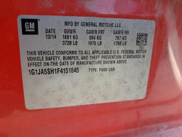 1G1JA5SH1F4151845 - 2015 CHEVROLET SONIC LS 红色 照片 12