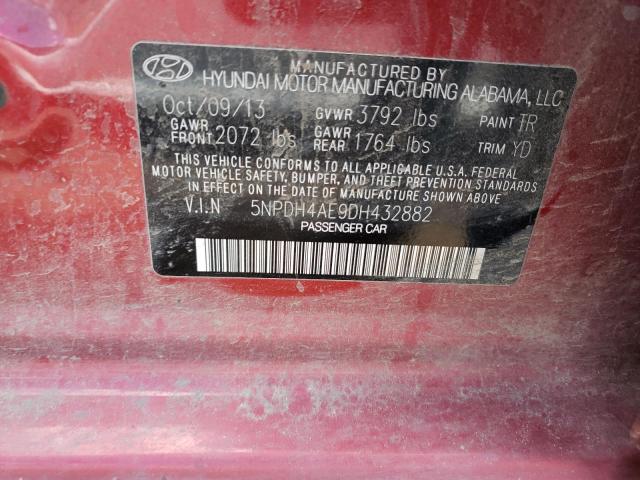 5NPDH4AE9DH432882 - 2013 HYUNDAI ELANTRA GLS RED photo 13