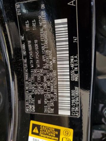 5TDJKRFH1GS251892 - 2016 TOYOTA HIGHLANDER XLE BLACK photo 13