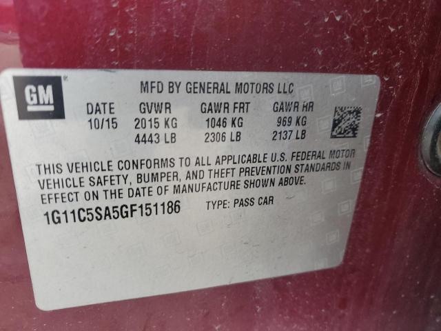 1G11C5SA5GF151186 - 2016 CHEVROLET MALIBU LIM LT მუქწითელი ფოტო 13