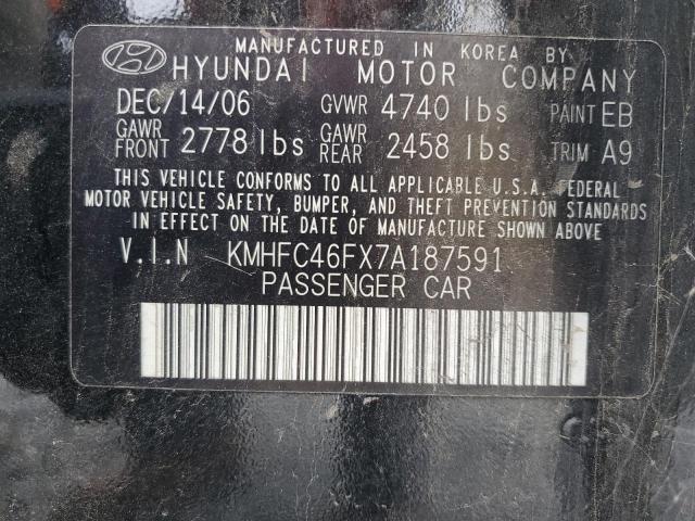 KMHFC46FX7A187591 - 2007 HYUNDAI AZERA SE BLACK photo 12