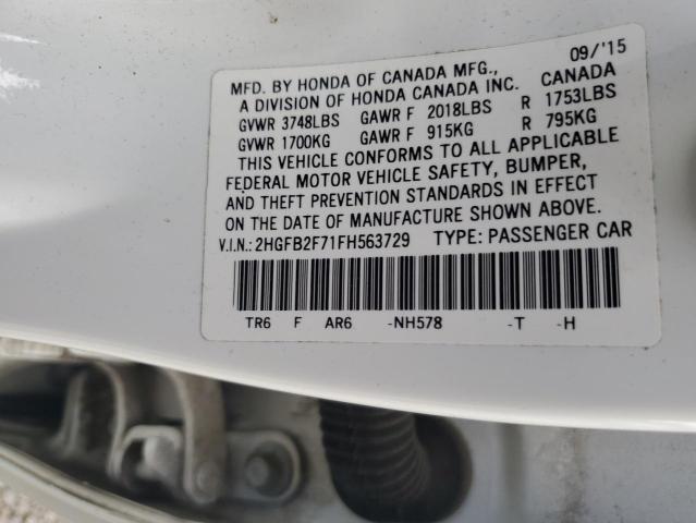 2HGFB2F71FH563729 - 2015 HONDA CIVIC SE WHITE photo 13