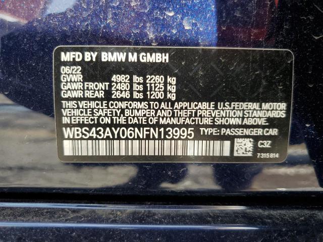 WBS43AY06NFN13995 - 2022 BMW M3 COMPETITION ლურჯი ფოტო 12