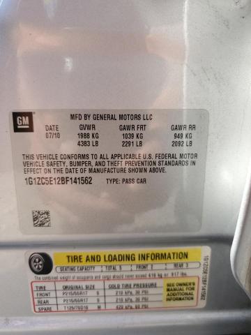 1G1ZC5E12BF141562 - 2011 CHEVROLET MALIBU 1LT SILVER photo 12