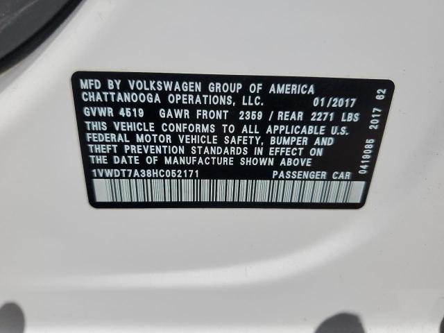 1VWDT7A38HC052171 - 2017 VOLKSWAGEN PASSAT R-LINE Weiß Foto 12