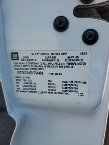 1GTGK13U53F254480 - 2003 GMC SIERRA K1500 HEAVY DUTY WHITE photo 10